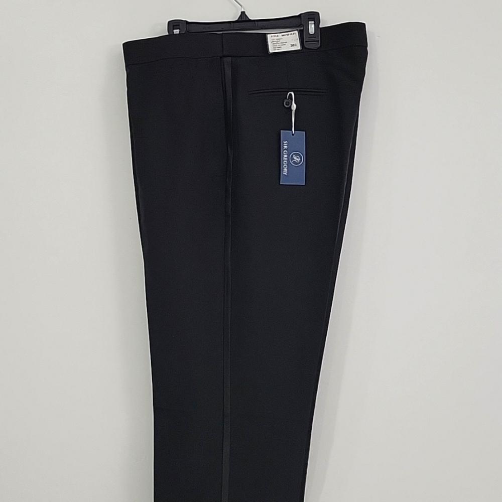 Men's Slim Fit Flat Front Tuxedo Pants Expandable Waist Striped Satin Formal Pan